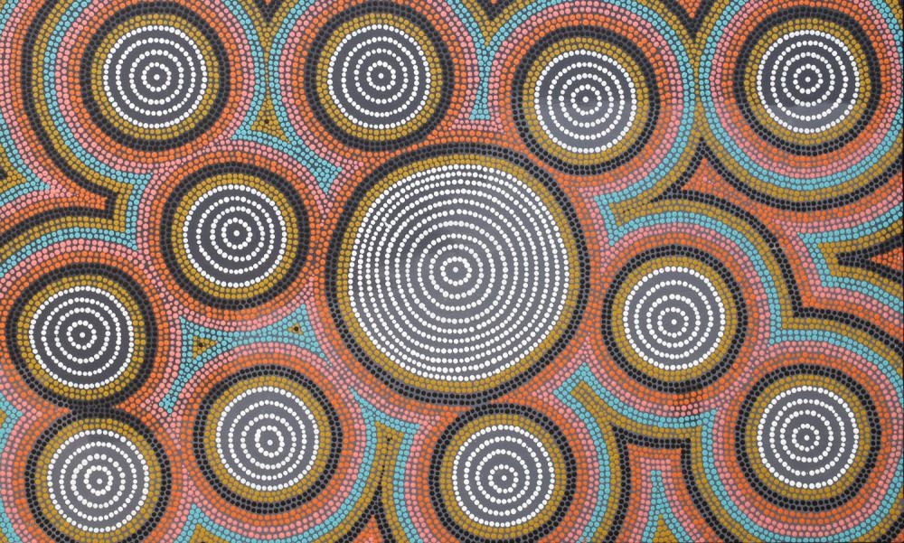 Artwork by Lisa Nampijinpa Cook, "Ngapa Dreaming", Made of Acrylic on canvas