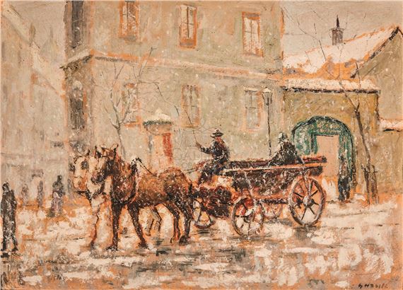Horse carriage in the snowfall - Ödön Guzsik