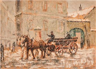 Horse carriage in the snowfall - Ödön Guzsik