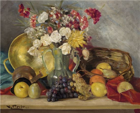 Still Life of Flowers by Alfonso Fraile Alcalde, 1950