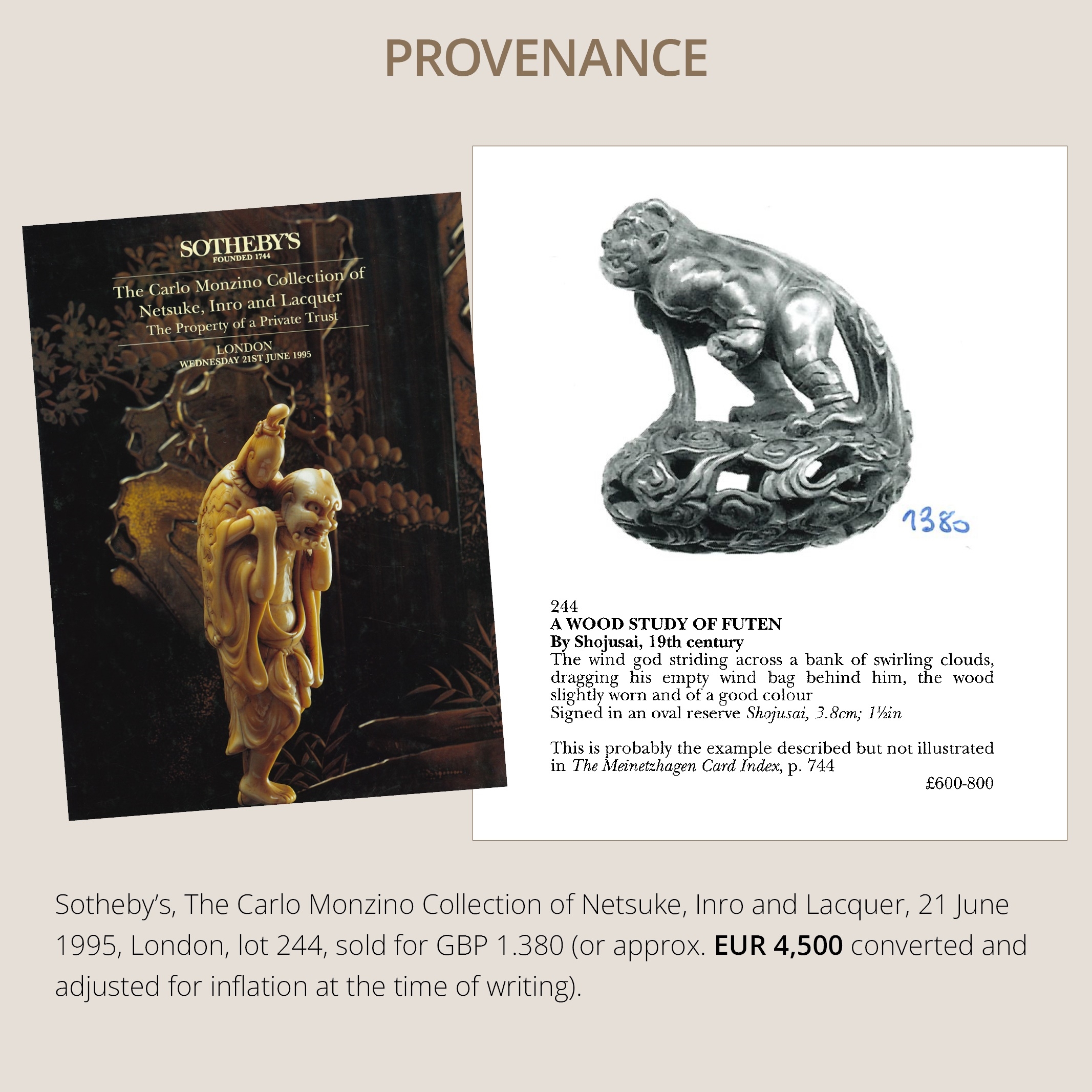 Shojusai | SHOJUSAI: A FINE WOOD NETSUKE OF FUJIN | MutualArt