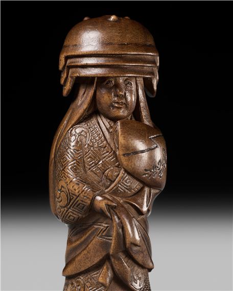 Meikeisai Hojitsu | HOJITSU: A FINE WOOD NETSUKE OF NABE KABURI (Mid ...