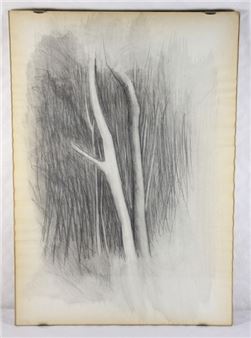 2 helle Baumstämme vor unbestimmtem Hintergrund - Rudolf Wachter