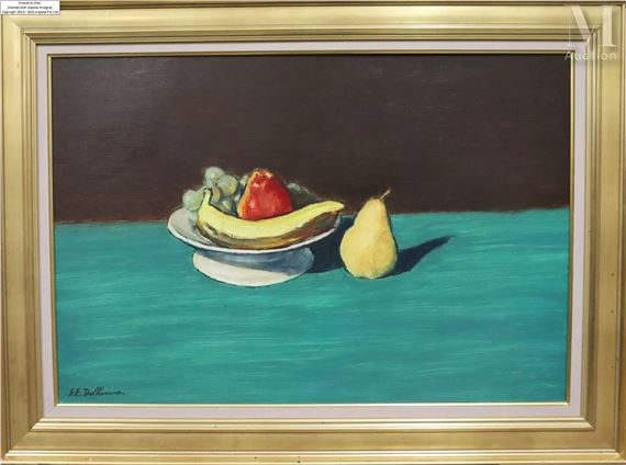 Compotier, raisins, pommes, bananes et poires