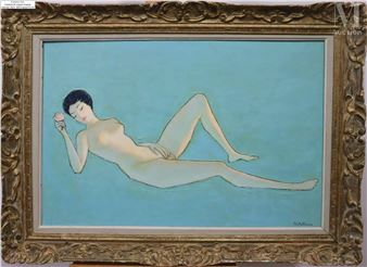 Nu féminin à la rose - Georges Eugène Delhomme