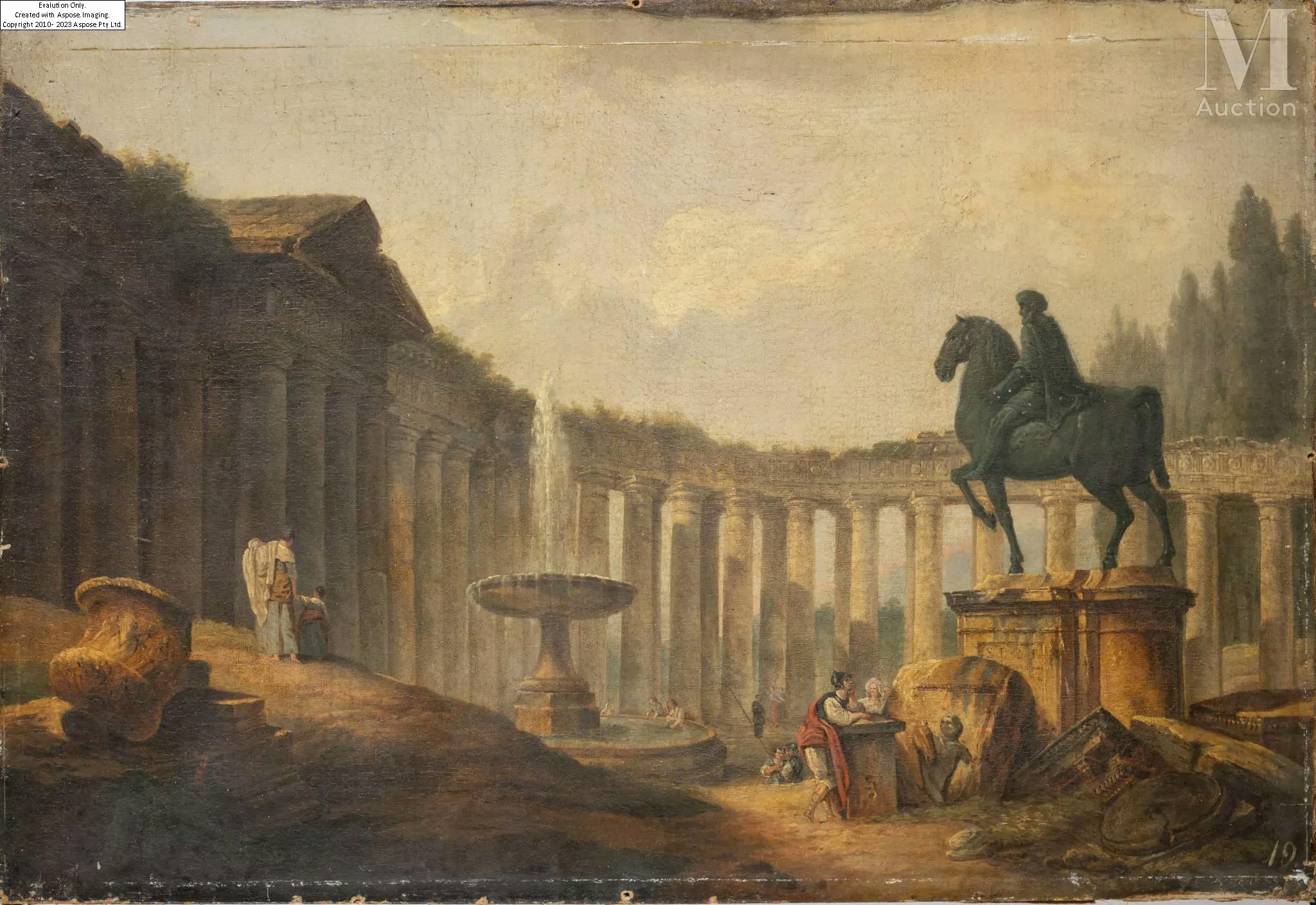 Hubert Robert | Caprice de ruine à la statue équestre | MutualArt