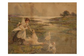 The Goose Girl
signed and dated 'Innes Fripp, L.S.C 5.1.' (lower right), further inscribed(backboard, verso)

 - Innes Fripp