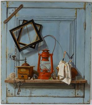 .
Le placard condamné.
Huile sur panneau, porte une étiquette signée au dos.
H_84 cm L_74 cm - Primerose Boscolo