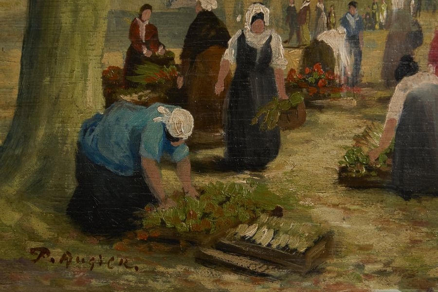 Artwork by Pierre Augier, Market scene, Made of Oil on panel