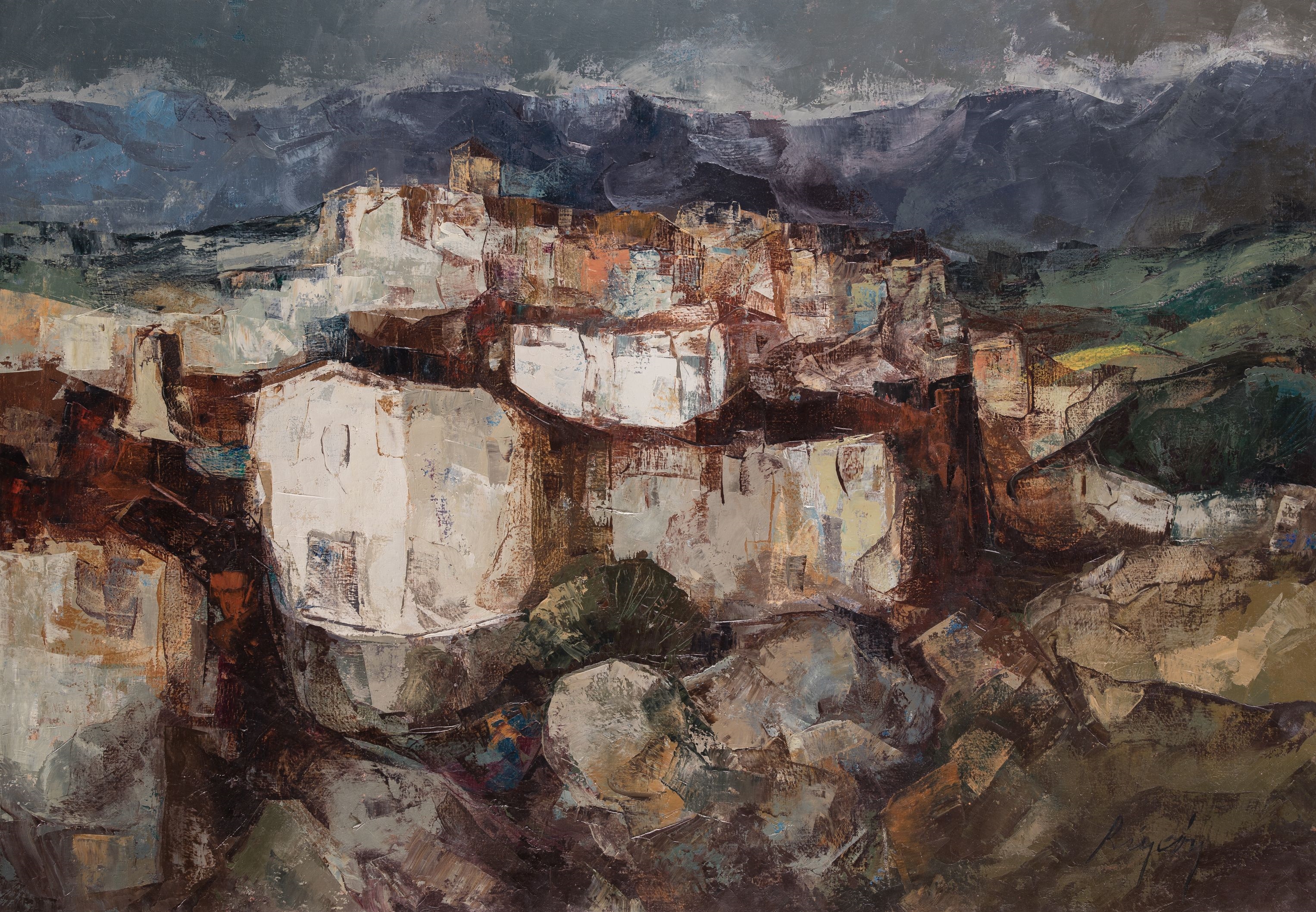 Artwork by Carlos Rincon, CARLOS RINCON Santander (1916) / ? (?) "Landscape with town, Made of oil on canvas
