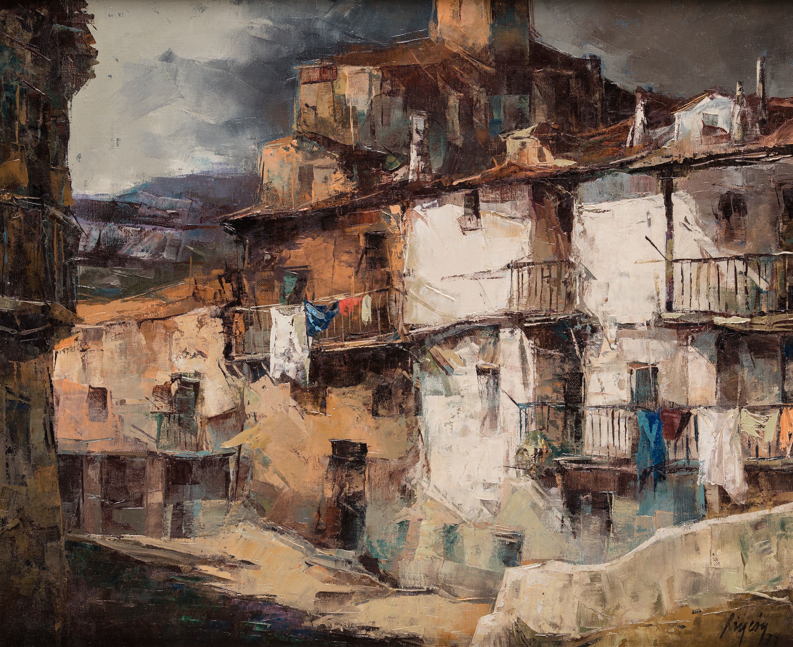 Artwork by Carlos Rincon, CARLOS RINCON Santander (1916) / ? (?) "Town houses, Made of oil on canvas