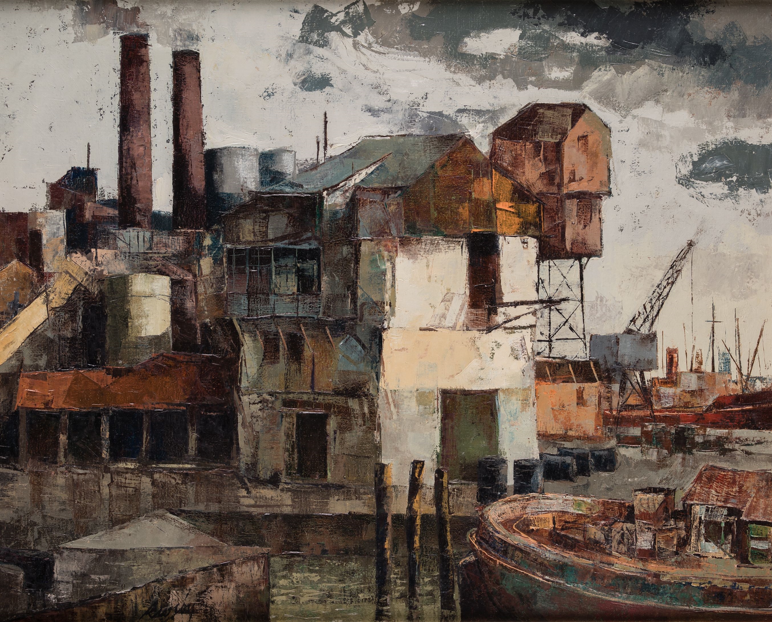 Artwork by Carlos Rincon, CARLOS RINCON Santander (1916) / ? (?) "Port landscape, Made of oil on canvas