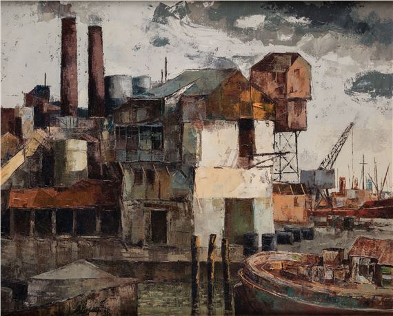 CARLOS RINCON Santander (1916) / ? (?) "Port landscape by Carlos Rincon