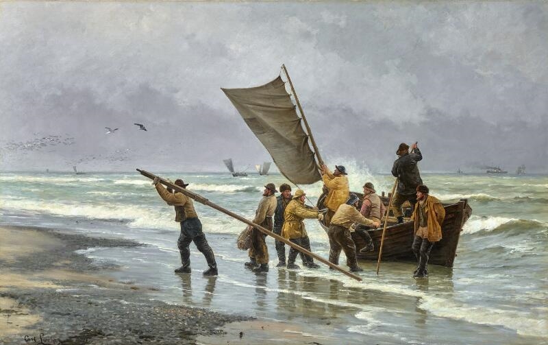 Carl Ludvig Thilson Locher | Fiskere gaar i land. Skagen | MutualArt