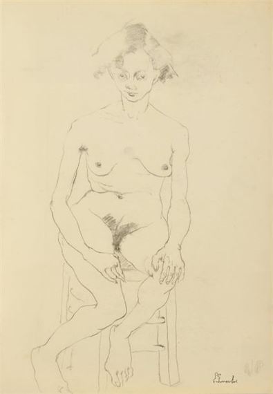 Eliane BONABEL (1920-2000) Seated nude Charcoal signed lower right - Éliane Bonabel