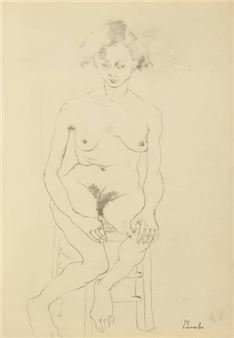 Eliane BONABEL (1920-2000) Seated nude Charcoal signed lower right - Éliane Bonabel