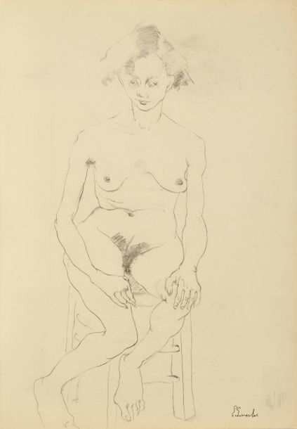 Artwork by Éliane Bonabel, Eliane BONABEL (1920-2000) Seated nude Charcoal signed lower right, Made of charcoal