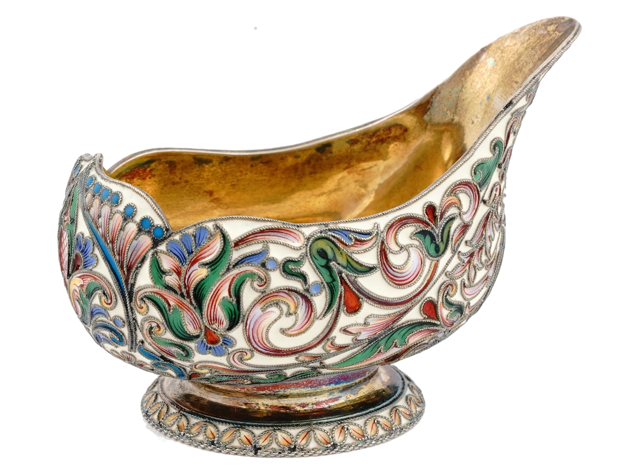 Artwork by Orest Kurliukov, RARE RUSSIAN SILVER AND ENAMEL KOVSH, Made of GILT AND CLOISONNE ENAMEL