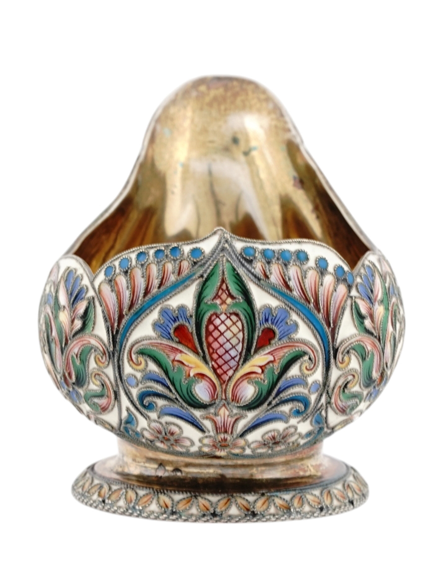 Artwork by Orest Kurliukov, RARE RUSSIAN SILVER AND ENAMEL KOVSH, Made of GILT AND CLOISONNE ENAMEL