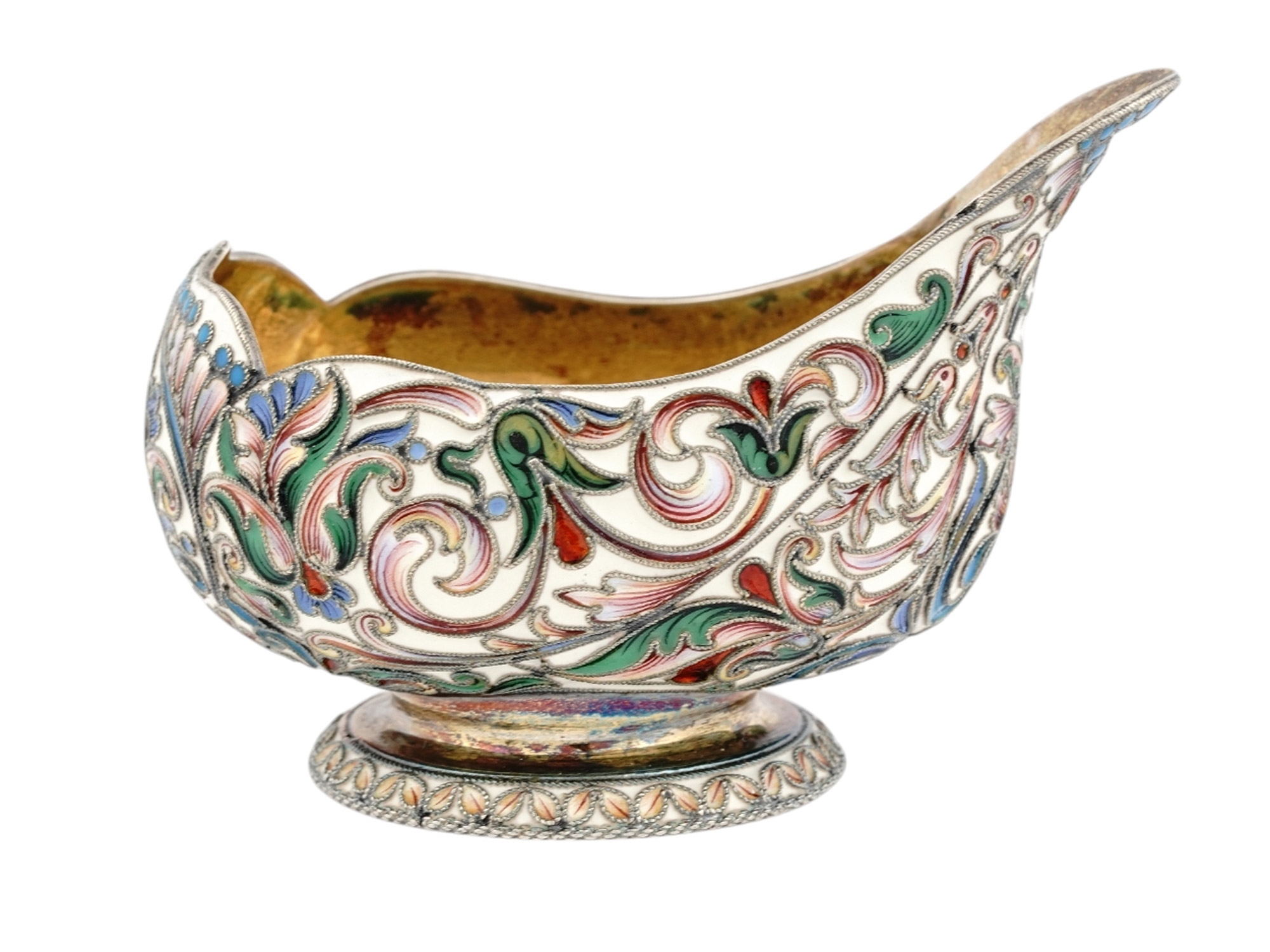 Artwork by Orest Kurliukov, RARE RUSSIAN SILVER AND ENAMEL KOVSH, Made of GILT AND CLOISONNE ENAMEL