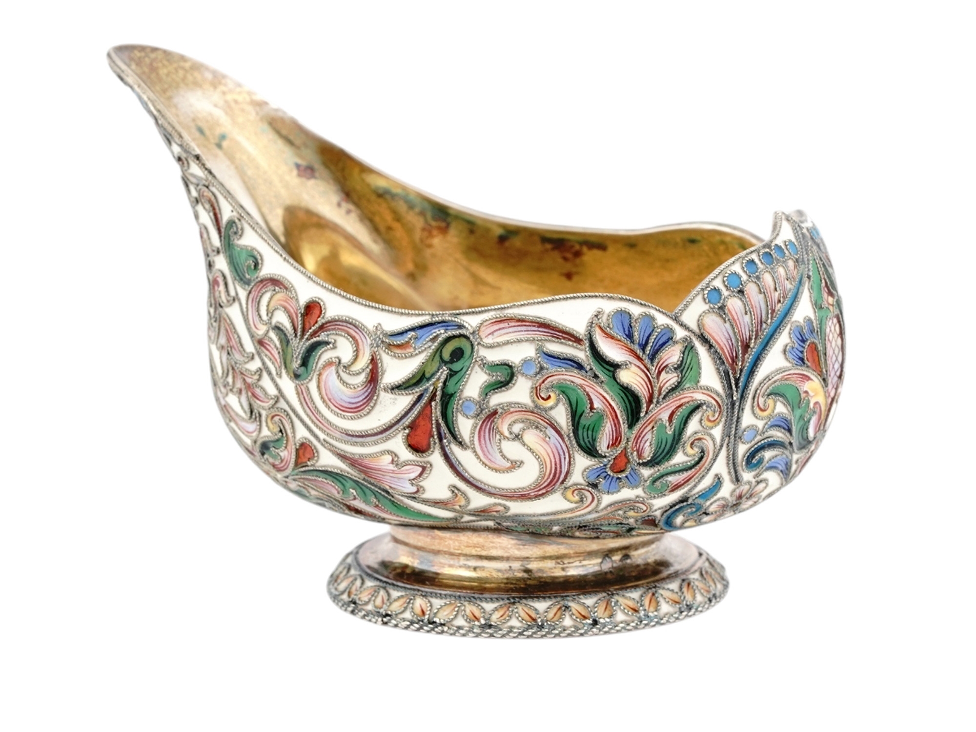 Artwork by Orest Kurliukov, RARE RUSSIAN SILVER AND ENAMEL KOVSH, Made of GILT AND CLOISONNE ENAMEL