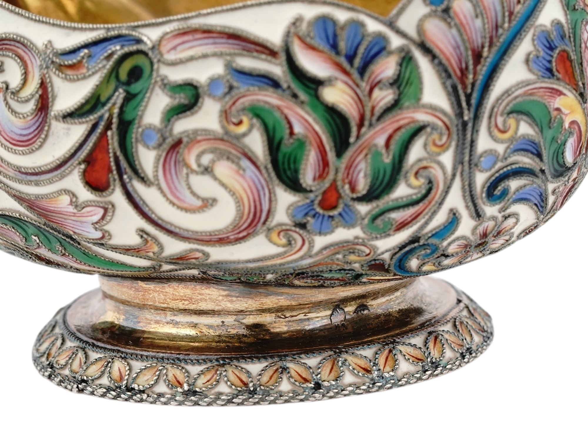 Artwork by Orest Kurliukov, RARE RUSSIAN SILVER AND ENAMEL KOVSH, Made of GILT AND CLOISONNE ENAMEL