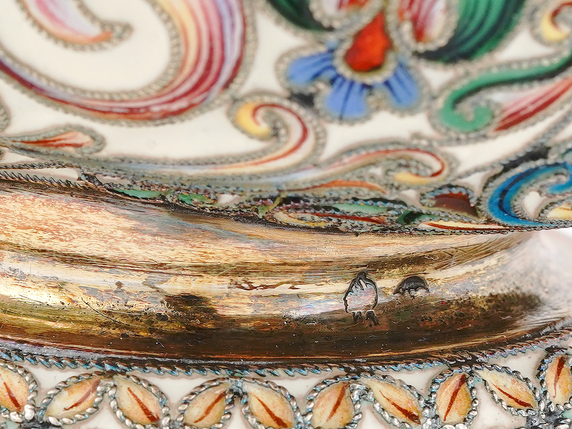 Artwork by Orest Kurliukov, RARE RUSSIAN SILVER AND ENAMEL KOVSH, Made of GILT AND CLOISONNE ENAMEL