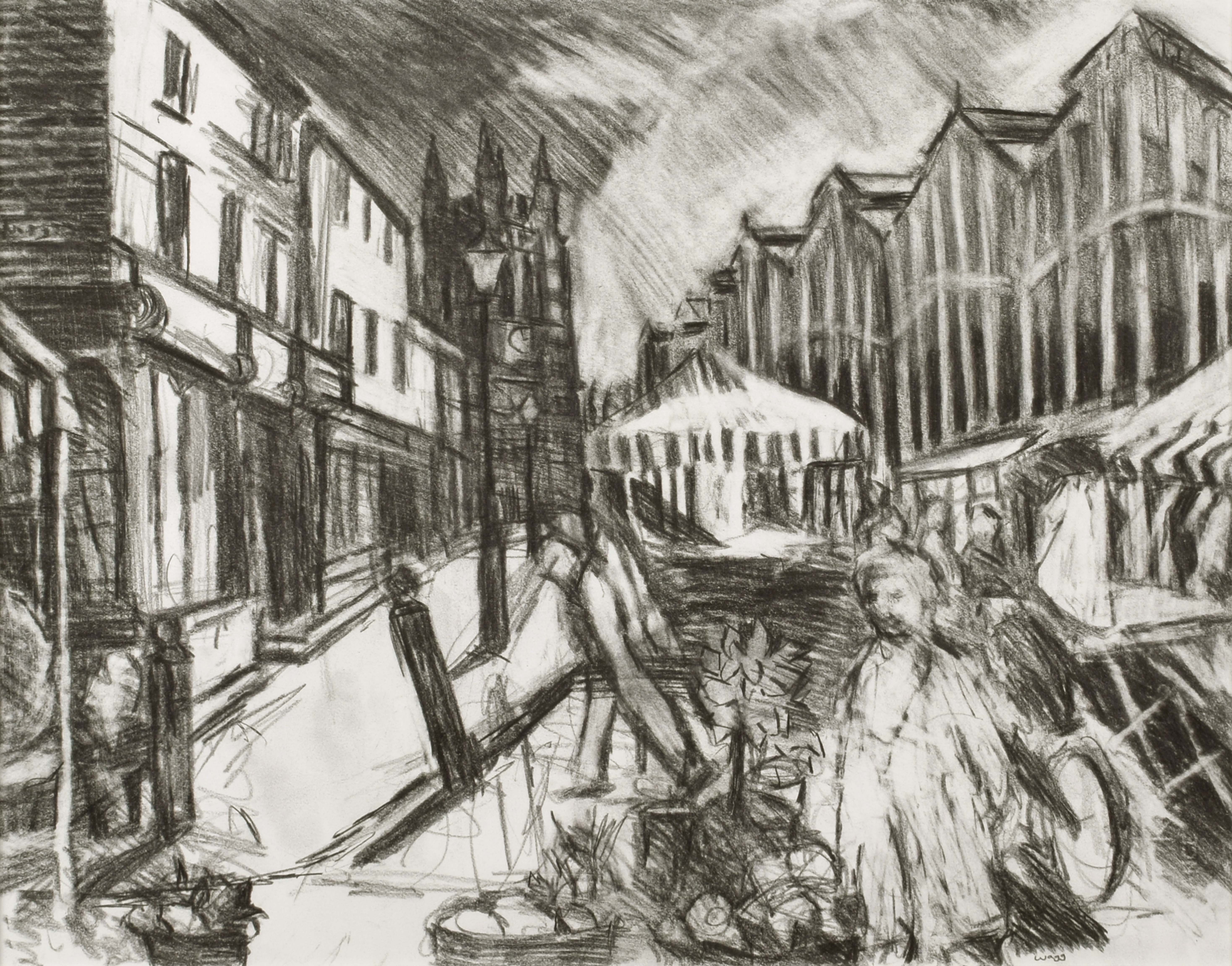 Artwork by Jackie Wagg, Stockport Market Place, Made of graphite on paper