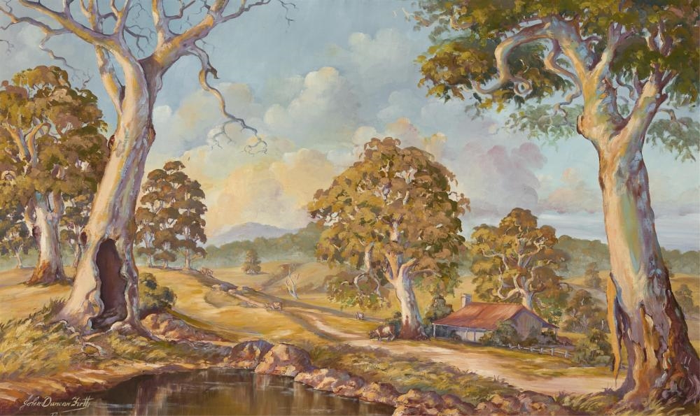 Artwork by John Duncan Firth, Untitled, Australian Landscape, 1973, Made of oil on canvas on board
signed lower left, oil on canvas on board