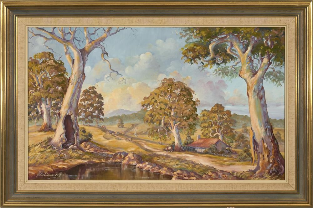 Artwork by John Duncan Firth, Untitled, Australian Landscape, 1973, Made of oil on canvas on board
signed lower left, oil on canvas on board
