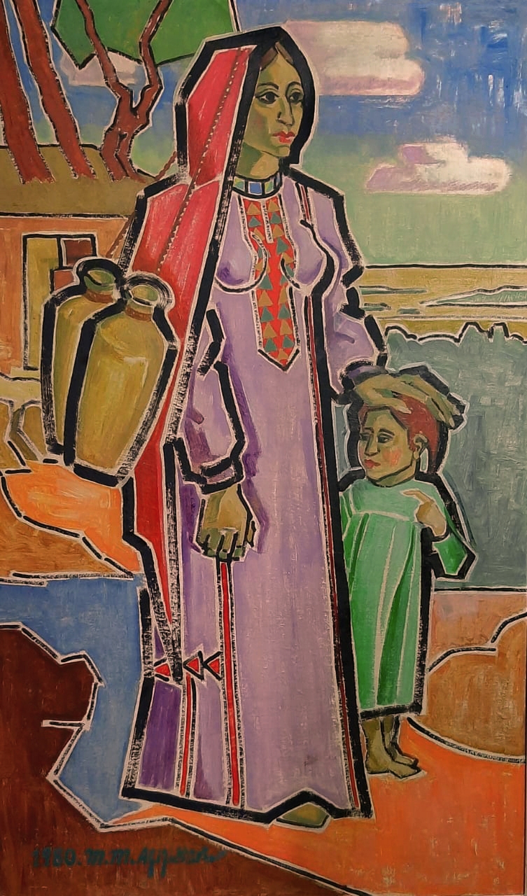 Artwork by Mahmoud Afifi, Untitled (Mother and Child), Made of oil on panel