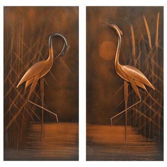 (2) Rudolf Hajnal 1978 Copper Crane Wall Hangers - Rudolf Hajnal