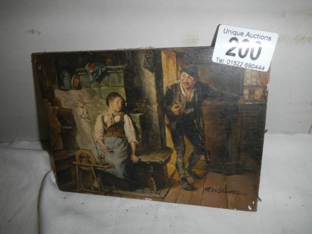 Artwork by Unknown , A signed study of a man entering a room with a woman sleeping, R Wilson