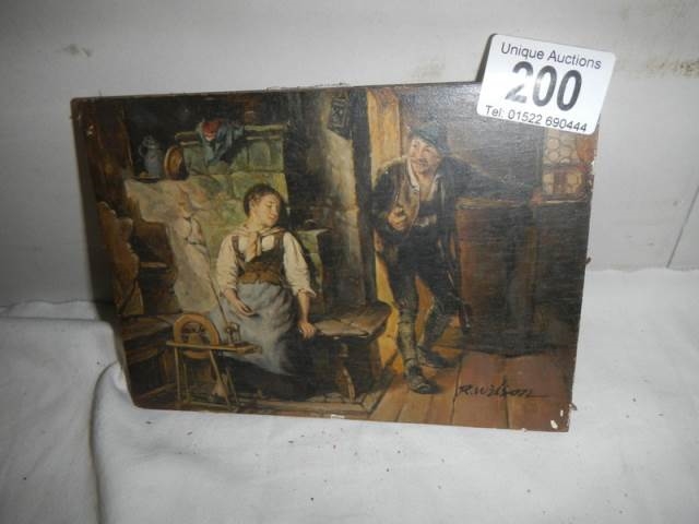 Artwork by Unknown , A signed study of a man entering a room with a woman sleeping, R Wilson