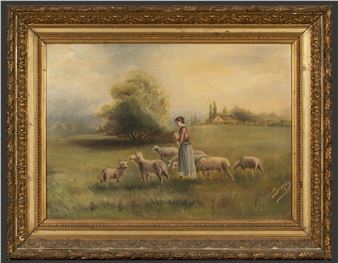 Bergère et son troupeau - Pierre Joseph Bazin