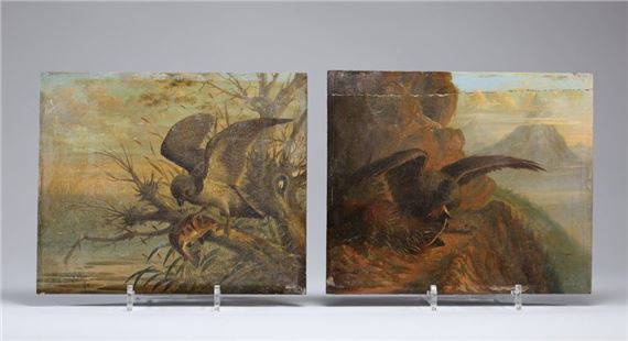 Rapaces" Pair of oils on panel, signed and da - Lot - J. Hess