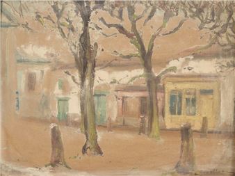 La place en hiver, Vendée, sketch - Gaston Dolbeau