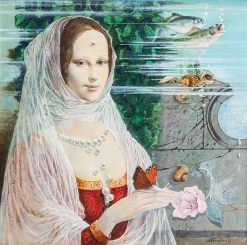 Artwork by Sever Frenţiu, Composition surréaliste (portrait d'une dame de qualité) 1985, Made of oil on canvas