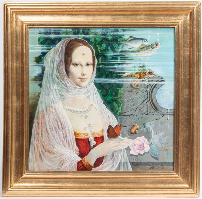 Artwork by Sever Frenţiu, Composition surréaliste (portrait d'une dame de qualité) 1985, Made of oil on canvas