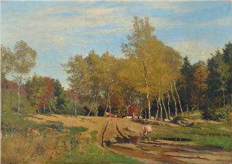 Landscape with cows - Carl Roder