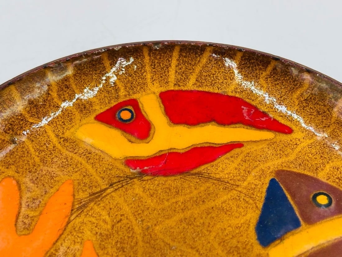 Artwork by Los Castillo, Vintage Copper & Enamel Plate by Miguel Pineda for Los Castillo, Signed, Mexico 20th Century, Made of copper and enamel plate