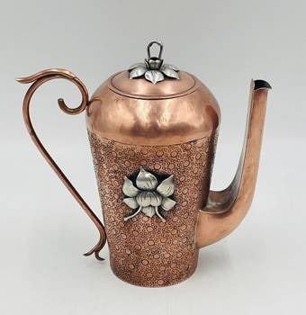 1940's Silver & Copper Coffee or Teapot by Ana Nunez de Brilanti (1907-1999), Mexico by Ana Maria Nuñez de Brilanti, 1940