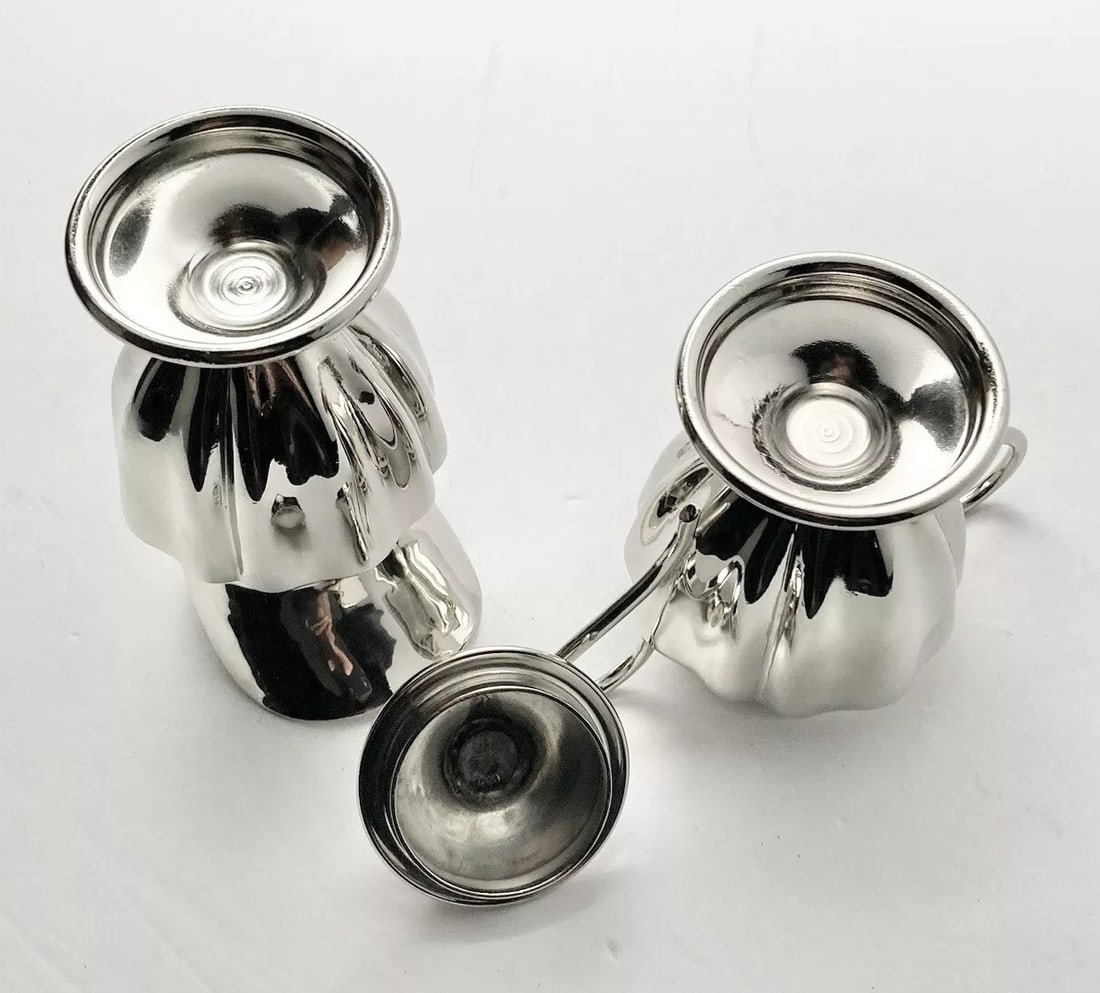 Artwork by Los Castillo, Silverplated Creamer & Lidded Sugar Pot by Los Castillo, Mexico 1970s, Made of Silverplate