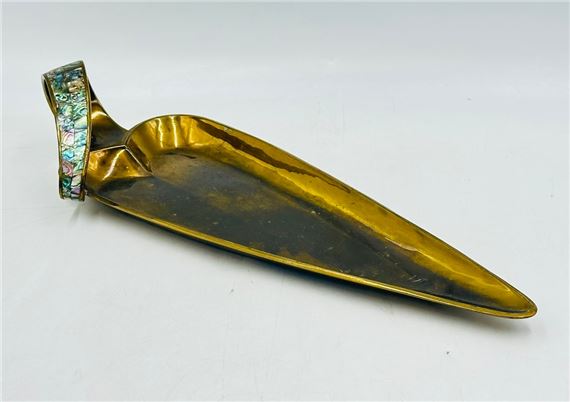 Cheese/Dessert Tray in Brass & Abalone Shell by Los Castillo