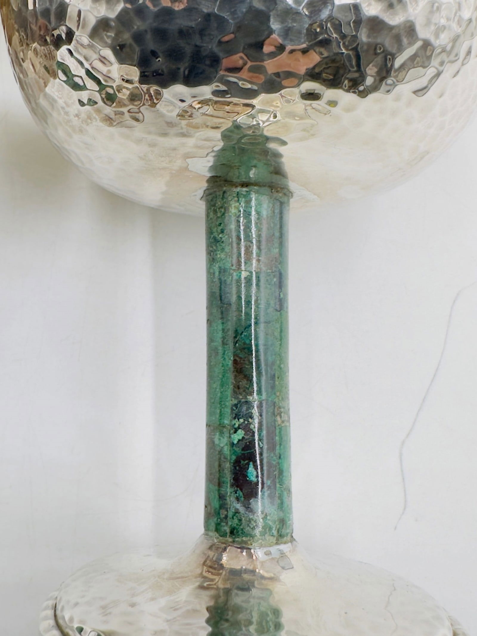 Artwork by Los Castillo, Set of 8 Hammered Silver & Inlaid Malachite Water/Wine Glasses by Los Castillo, Mexico 20th Century, Made of hammered silver and inlaid malachite stone
