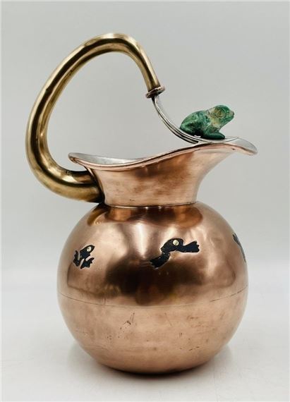 Whimsical Copper & Malachite Water Pitcher by Los Castillo, Mexico 1960s by Los Castillo, circa 20th Century