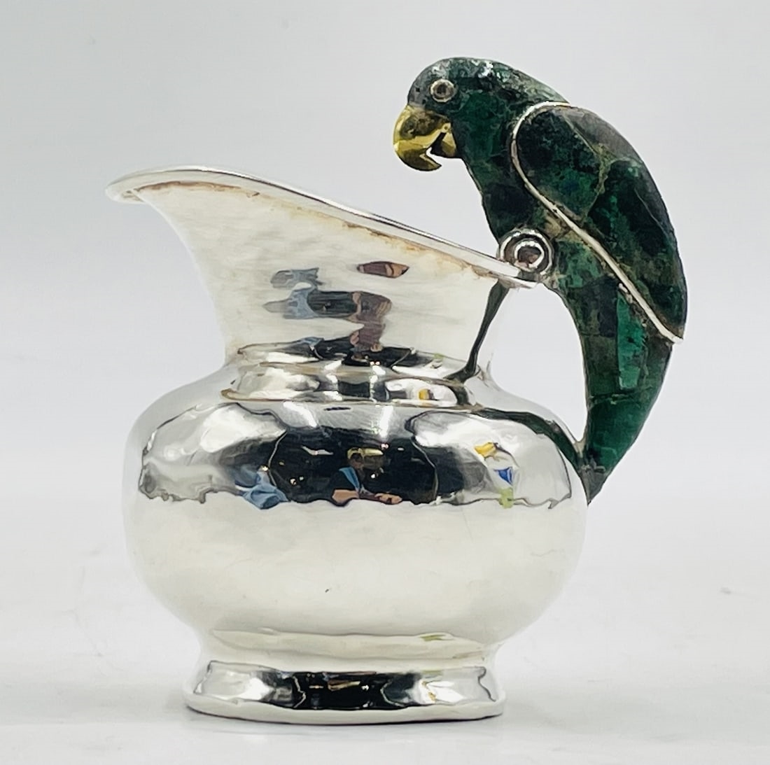 Artwork by Los Castillo, Vintage Creamer Pitcher in Malachite, Lapis Lazuli & Silverplate by Los Castillo, Made of sculpture is made in brass with malachite