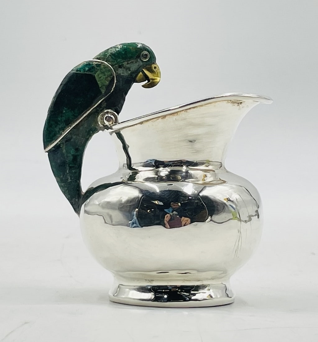 Artwork by Los Castillo, Vintage Creamer Pitcher in Malachite, Lapis Lazuli & Silverplate by Los Castillo, Made of sculpture is made in brass with malachite