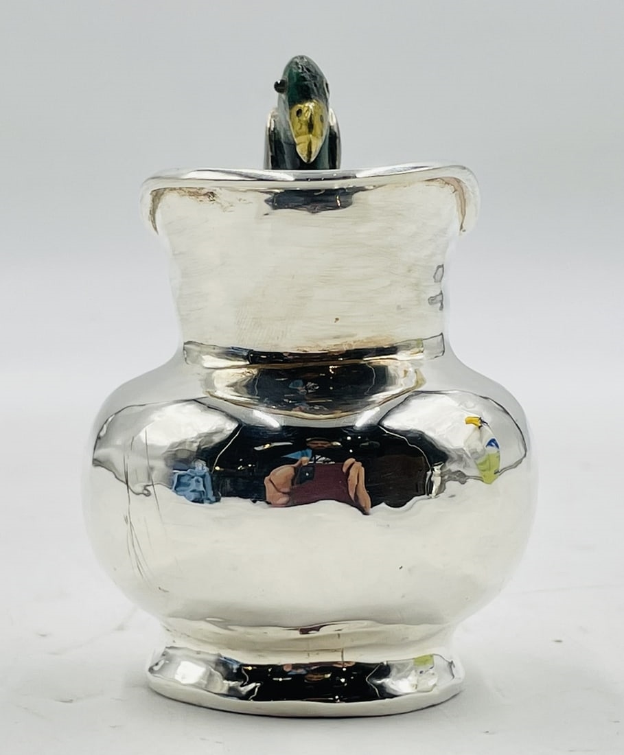 Artwork by Los Castillo, Vintage Creamer Pitcher in Malachite, Lapis Lazuli & Silverplate by Los Castillo, Made of sculpture is made in brass with malachite