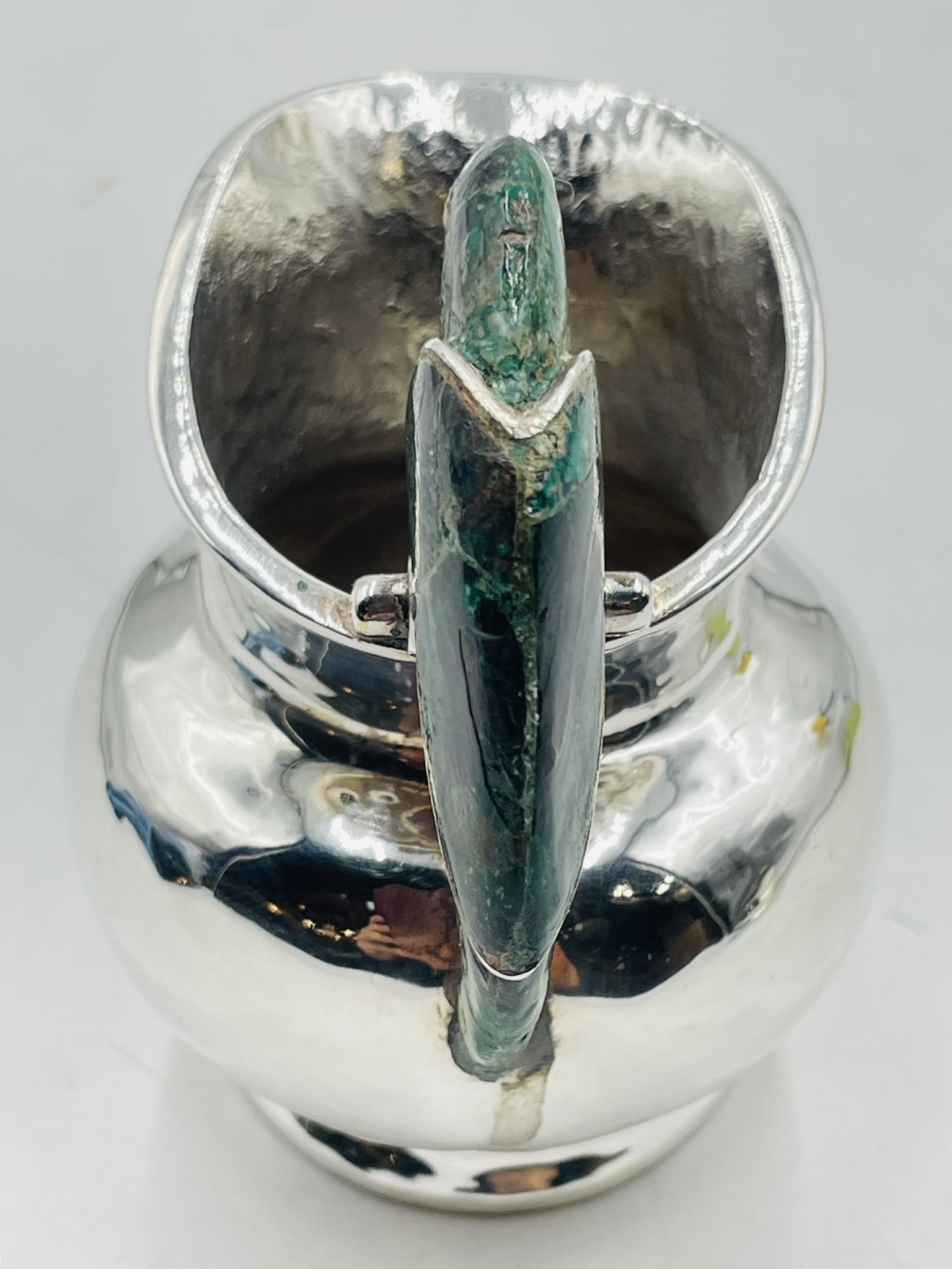 Artwork by Los Castillo, Vintage Creamer Pitcher in Malachite, Lapis Lazuli & Silverplate by Los Castillo, Made of sculpture is made in brass with malachite